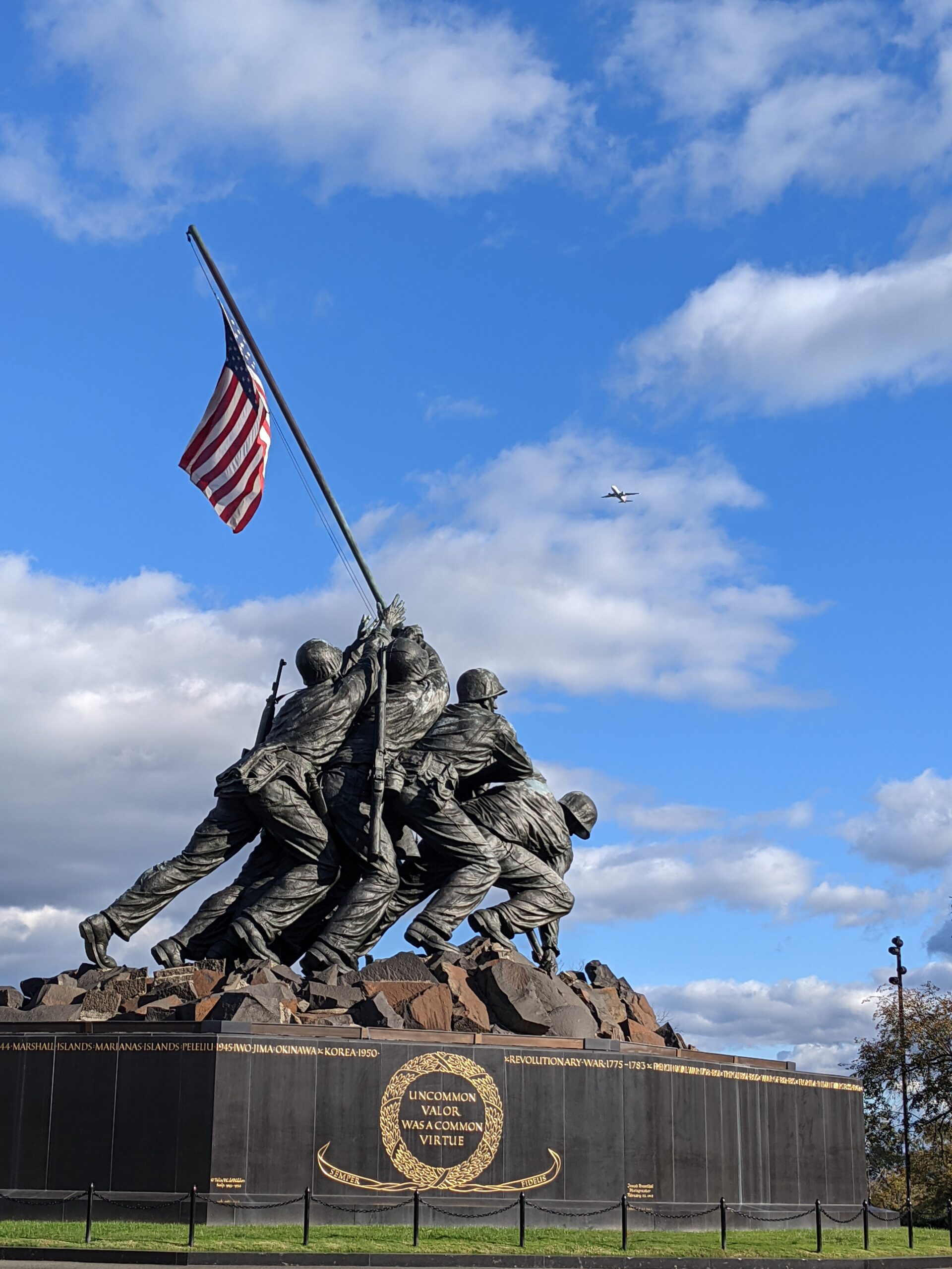 a giant sculpture of marines raising a flag (iwo jima photo)