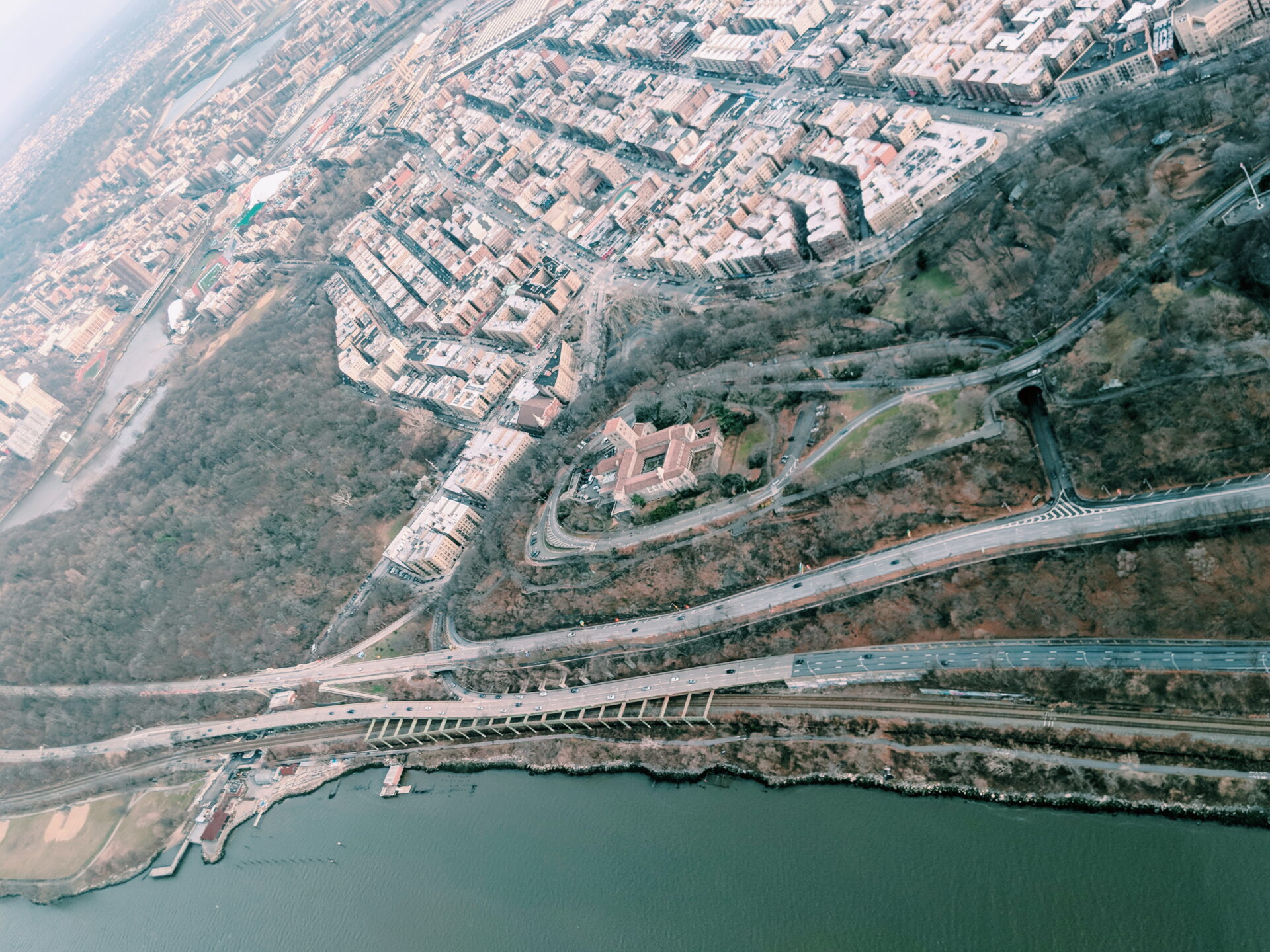 cloisters, fort tryon park and inwood from the helicopter